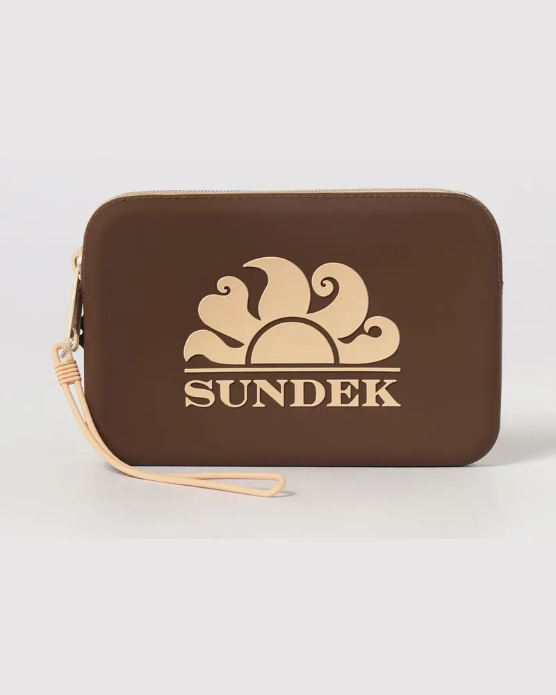 Sundek Clutch-Tasche für Jungen aus Gummi mit Logo und Handgelenkschlaufe Braun