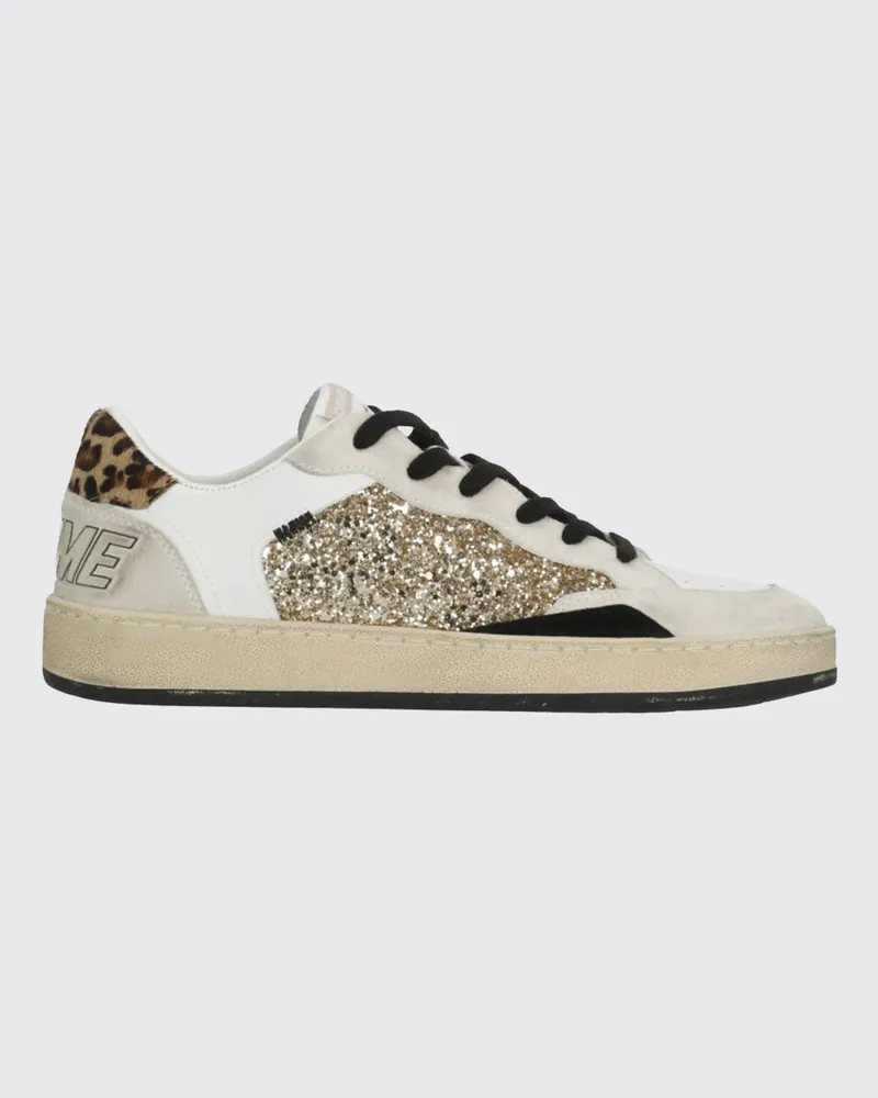 Crime Chelsea Low-Top-Sneakers aus Leder, Glitzer und Ponyfell Ivory