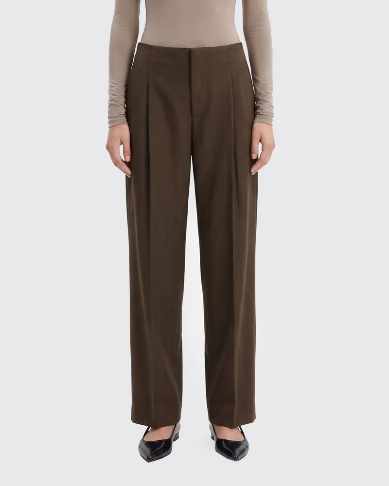 Alberta Ferretti Hose mit weitem Bein aus Wollmischung mit Bundfalten und mittelhohem Bund Braun