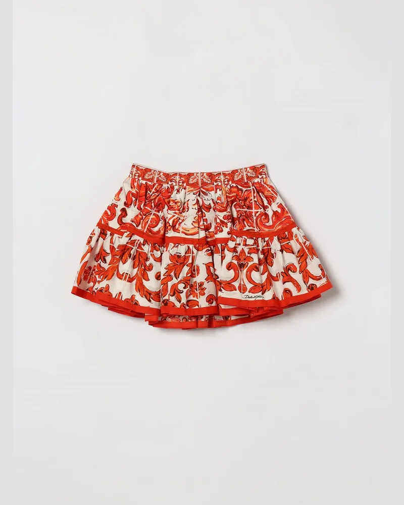 Dolce & Gabbana DOLCE  GABBANA Ausgestellter Minirock für Mädchen Dolce & Gabbana aus Popeline mit Majolika-Print Orange