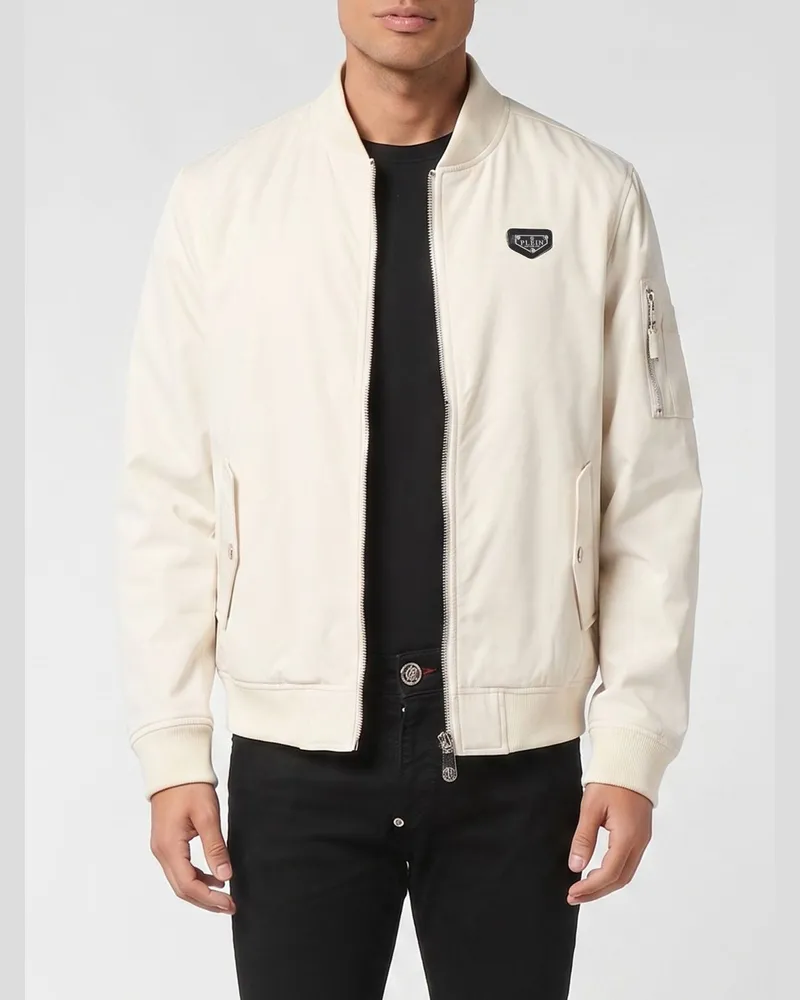 Philipp Plein Bomberjacke aus technischem Gewebe mit Kontrastlogo und Reißverschluss Beige