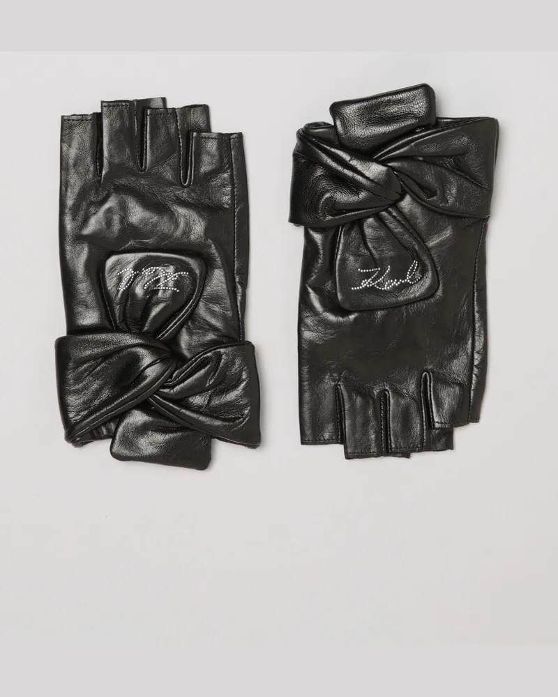 Karl Lagerfeld Glattlederhandschuhe aus Ziegenleder mit Monogramm und Schleife Schwarz
