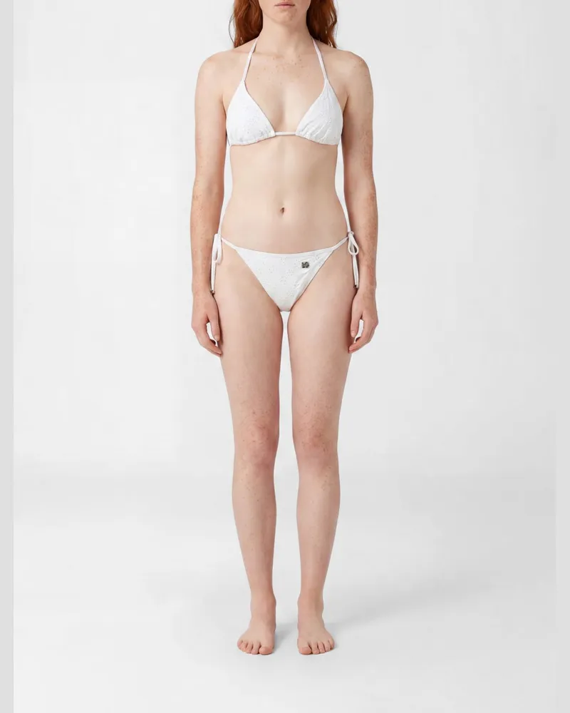 Dolce & Gabbana DOLCE  GABBANA Dolce & Gabbana Triangel-Bikini aus bestickter Broderie-Anglaise-Spitze Weiß