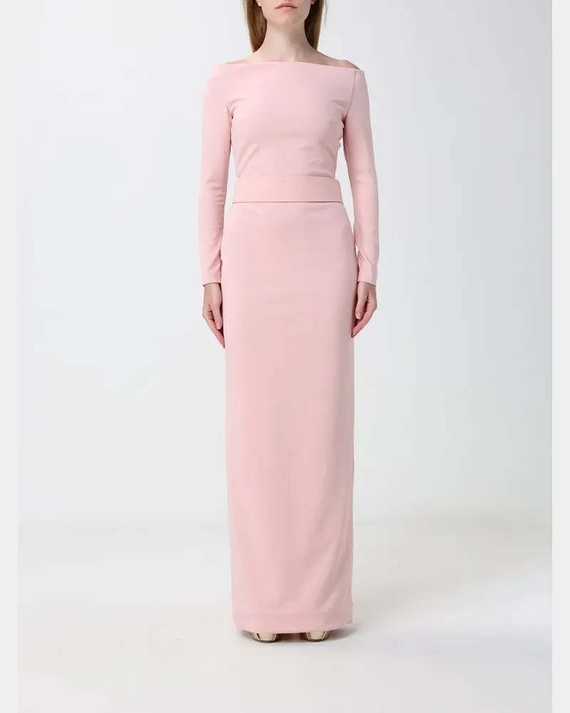 Solace London Langes Crêpe-Abendkleid mit geradem Ausschnitt und Schlitz Puder