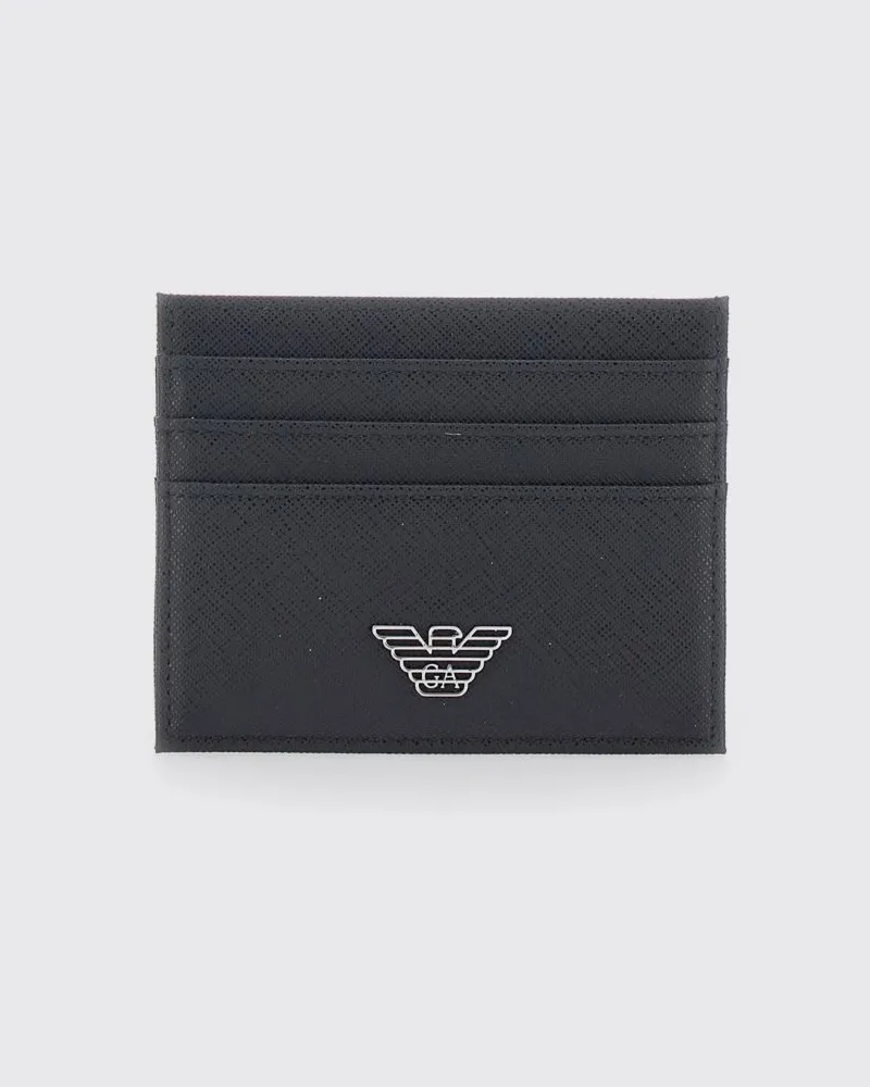 Emporio Armani Flaches Kartenetui aus regeneriertem Leder mit sechs Kartenfächern Schwarz