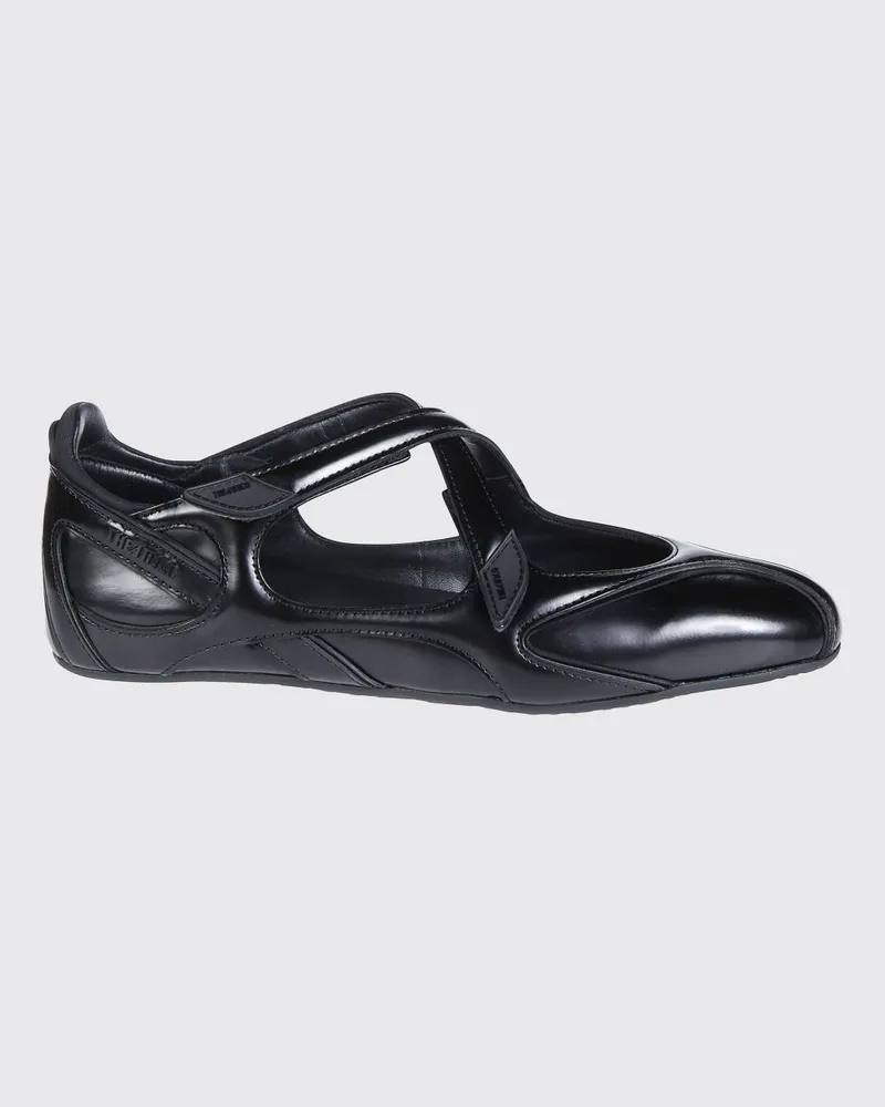 ATTICO Floor 01 Mary Jane Ballerinas aus Leder mit Klettverschluss Schwarz