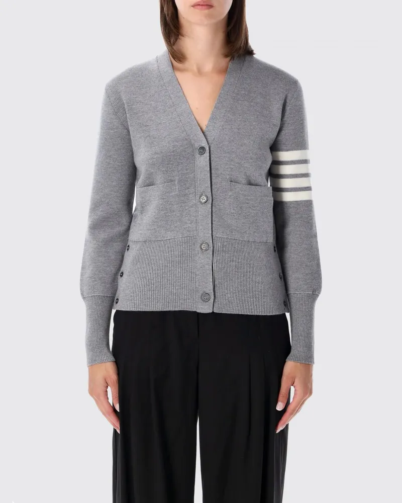Thom Browne Woll-Cardigan mit V-Ausschnitt und 4-Bar-Detail Grau