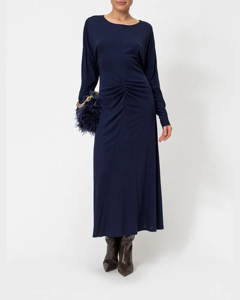 Twin-Set Midikleid von aus Viskose-Jersey mit geraffter Taille und Rundhalsausschnitt Blau