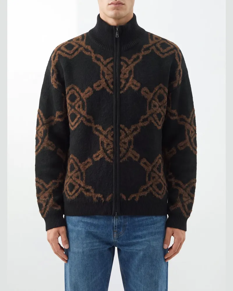 Daily Paper Cardigan von aus Wollmischung mit Monogramm und Reißverschluss Schwarz