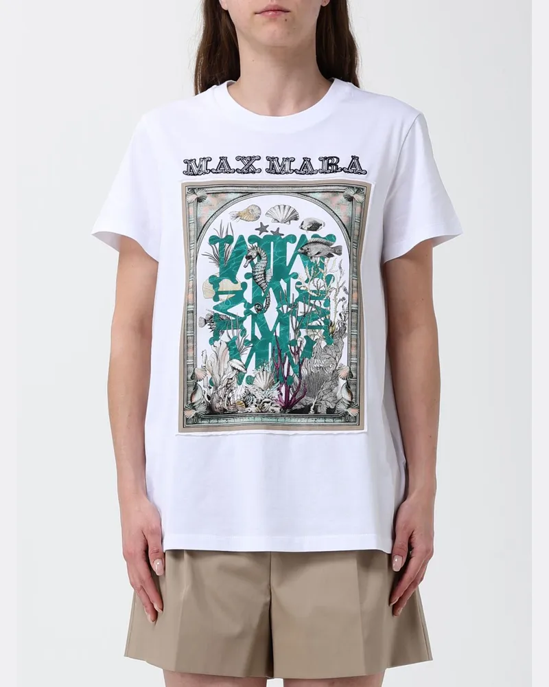 Max Mara Rundhals-T-Shirt aus Baumwolle mit kontrastierendem Grafik-Logo-Print Weiß