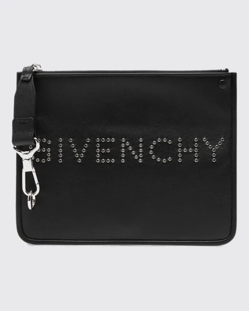 Givenchy Flache Cargo Dokumentenmappe von aus Kalbsleder mit Nieten Schwarz