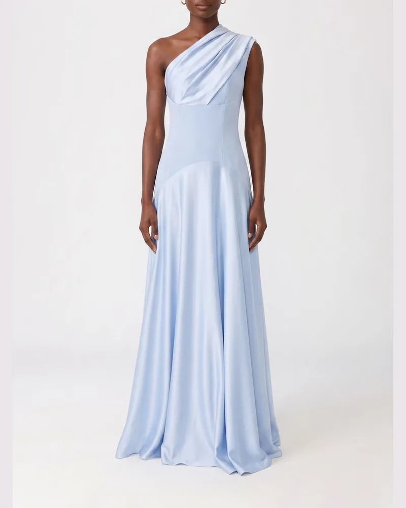 Solace London Langes Abendkleid Gabriela aus Satin mit One-Shoulder und Drapierung Blau