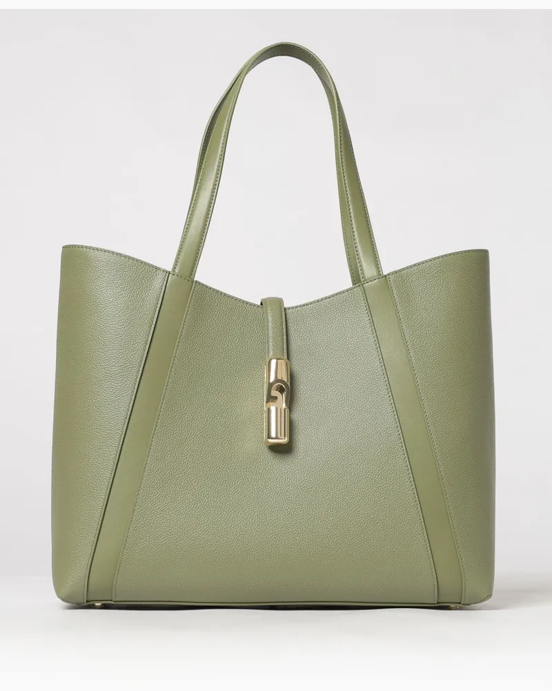 Furla Goccia L Tote Tasche aus genarbtem Leder Grün