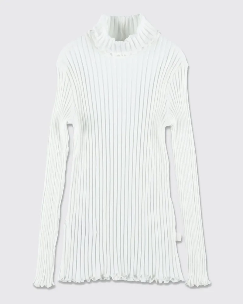 Il Gufo Slim Fit Rippstrick-Rollkragenpullover für Mädchen aus Stretch-Baumwolle Weiß