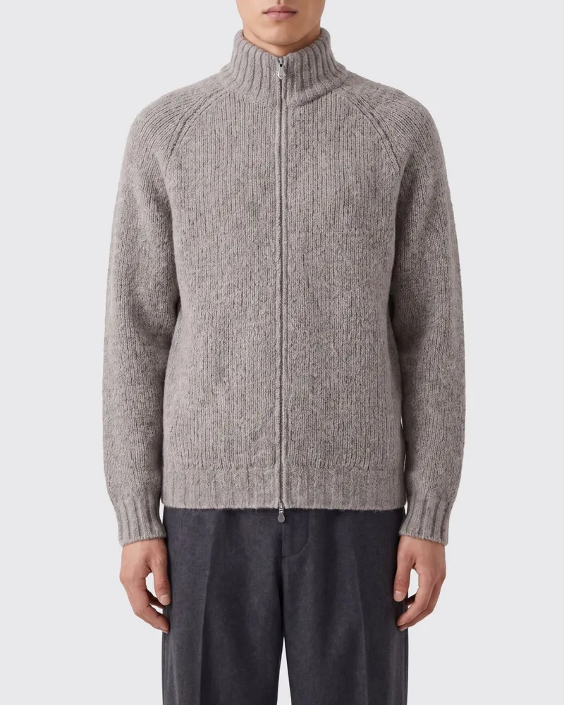 Brunello Cucinelli Rollkragen-Cardigan mit Reißverschluss aus Kaschmir und Seide Beige