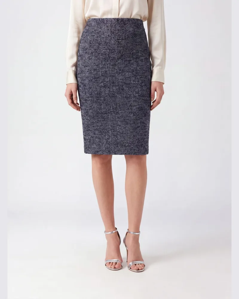 N° 21 Midi-Bleistiftrock aus Wollmischung mit Chevron-Muster und hoher Taille Weiß