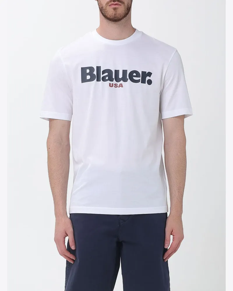 Blauer Baumwoll-T-Shirt mit Logo Weiß