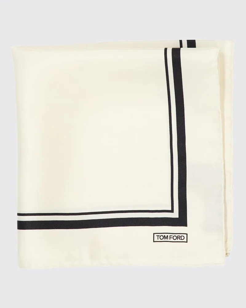 Tom Ford Quadratisches Seideneinstecktuch mit kontrastierendem Logo Weiß