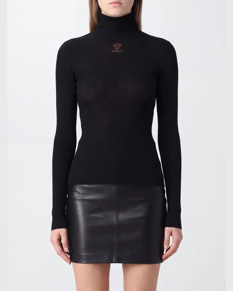 Versace Slim-Fit-Rollkragenpullover von aus Baumwollmischung mit langen Ärmeln Schwarz