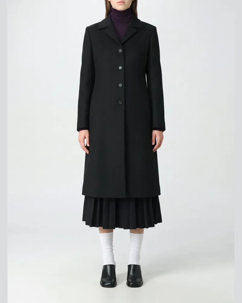 Jil Sander Langer einreihiger Mantel aus Schurwolle mit Reverskragen Schwarz