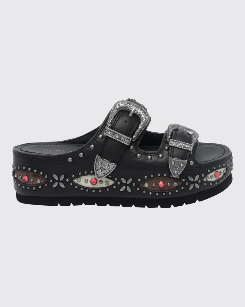 Kurt Geiger Glattleder-Keilsandalen mit Nieten und Stickerei Schwarz