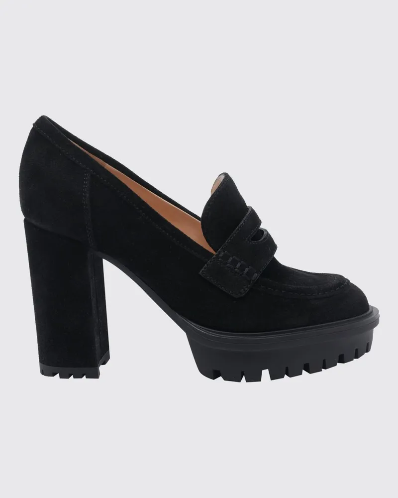 Gianvito Rossi Wildlederpumps mit hohem Absatz und gezackter Plateausohle Schwarz