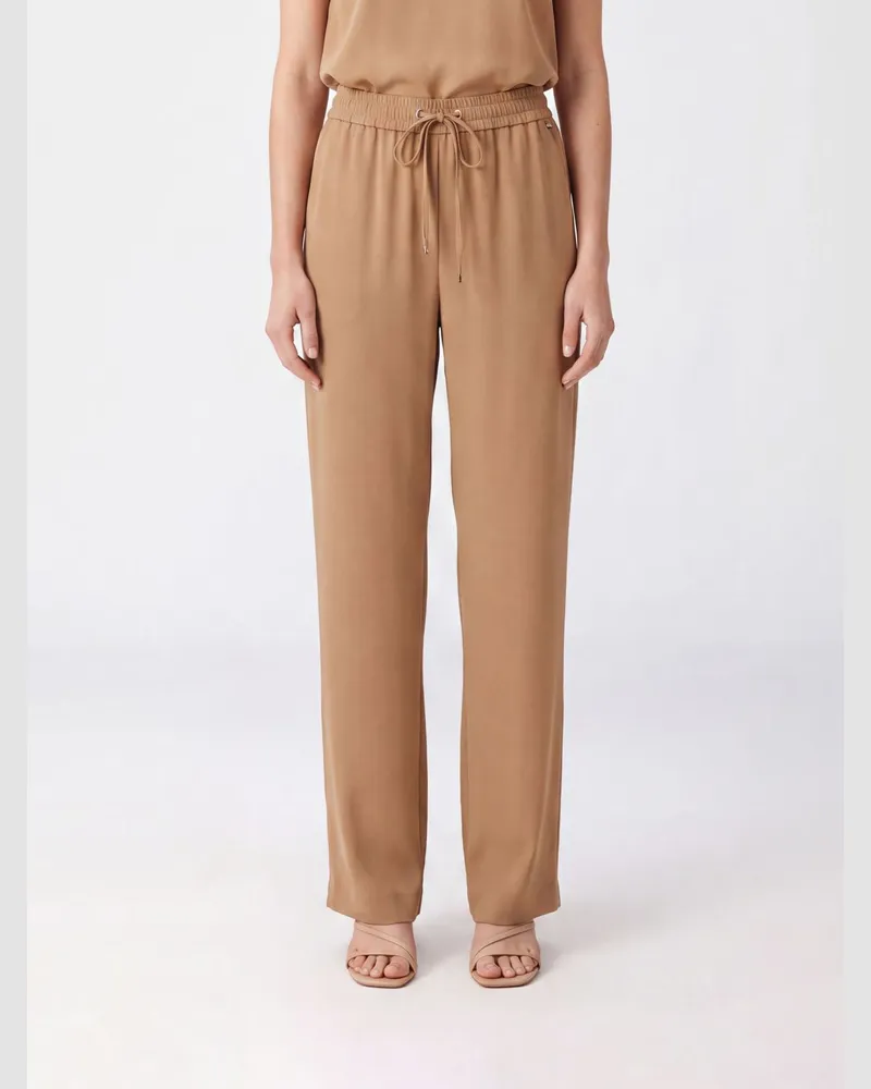 Herno Palazzo-Hose aus Jersey mit hohem Bund und Kordelzug Camel