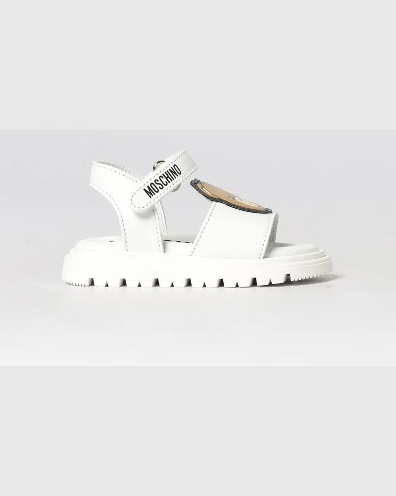Moschino Leder-Sandalen mit Teddy-Patch Weiß