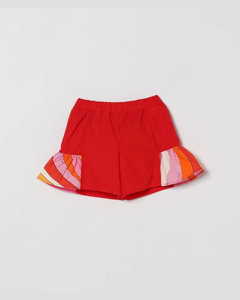 Emilio Pucci Baumwoll-Shorts mit bedruckten Rüschen Rot