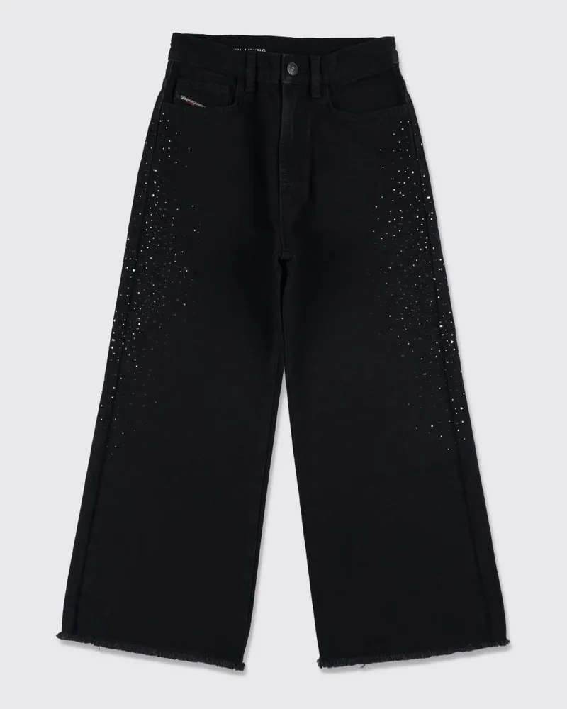 Diesel Wide Leg Denim Jeans für Jungen mit Strass-Applikationen Schwarz
