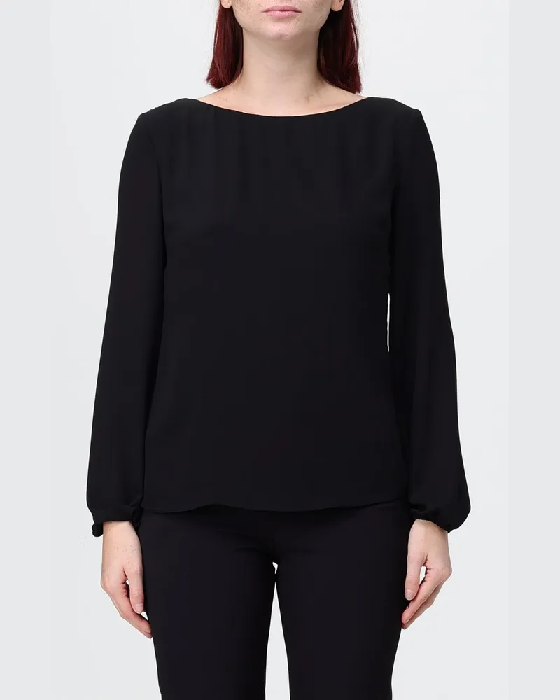 Hanita Satinbluse mit langen Ärmeln und V-Ausschnitt hinten Schwarz