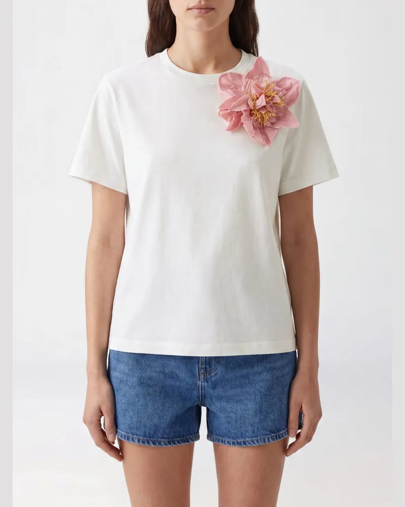 Tory Burch T-Shirt aus Baumwolle mit Blumenstickerei und Applikation Bunt