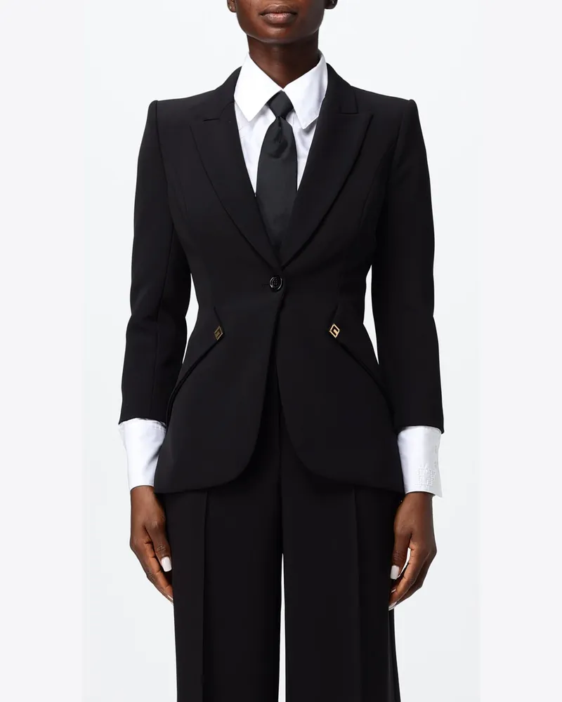 Elisabetta Franchi Kurzer Einreiher-Blazer in Slim Fit mit steigendem Revers Schwarz