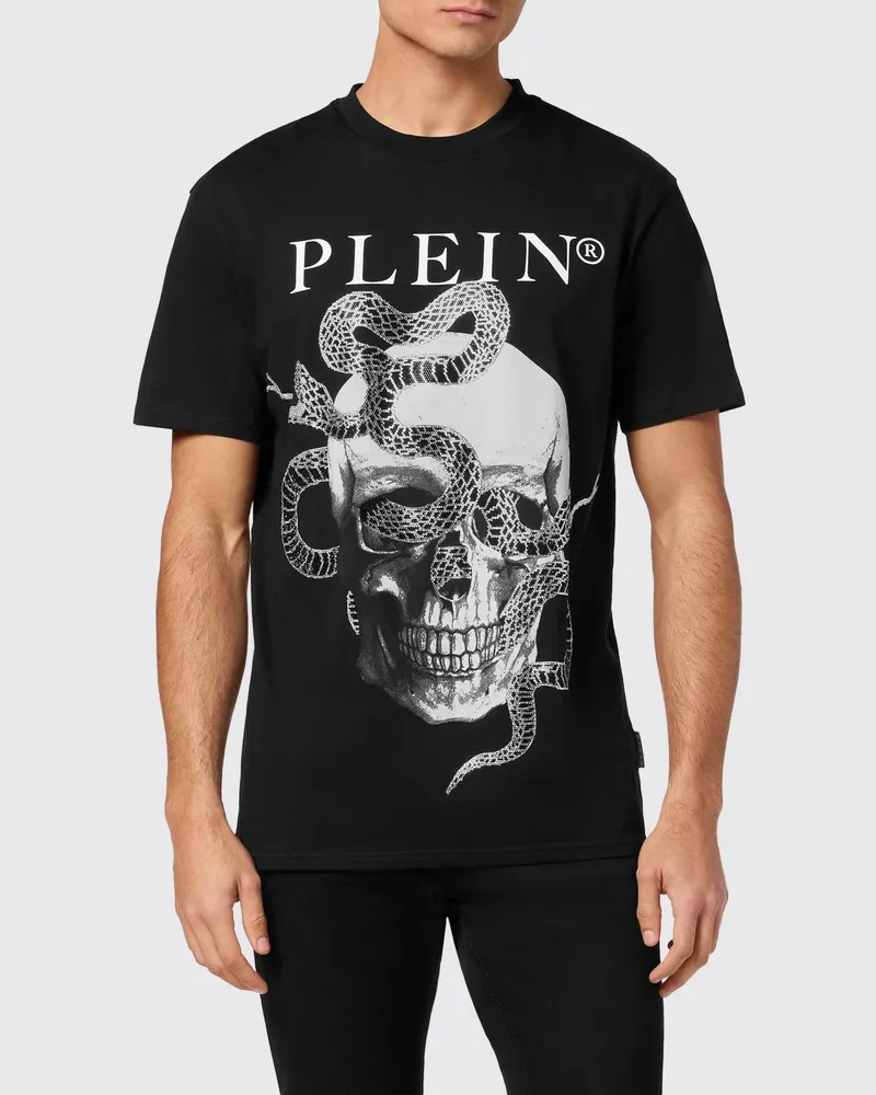 Philipp Plein Baumwoll-T-Shirt mit Schlangen- und Totenkopf-Print Schwarz
