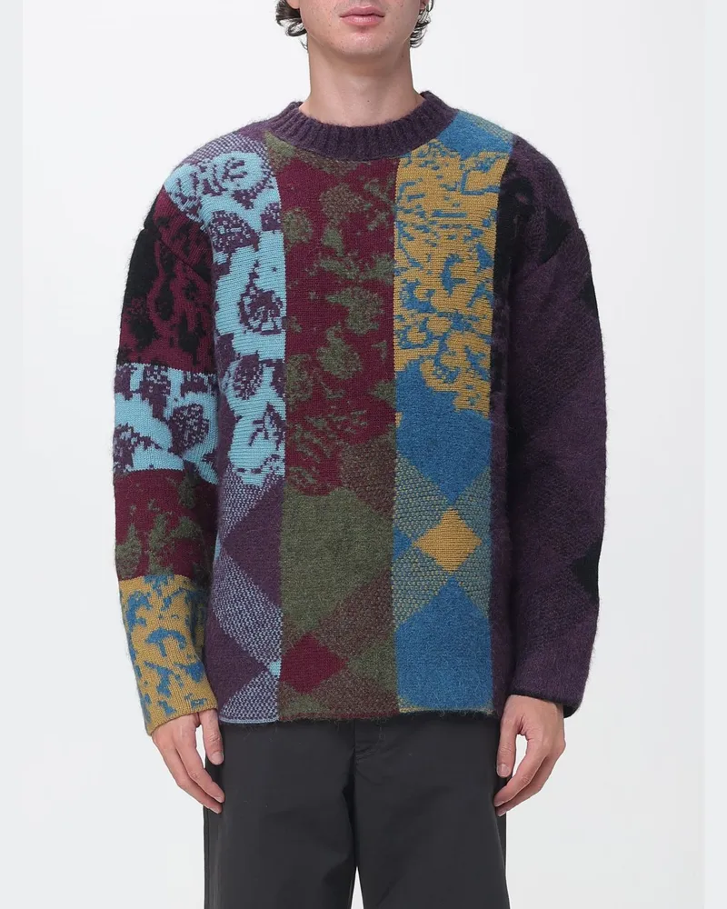 Dries van Noten Pullover in Relaxed Fit aus Wolle und Alpaka mit Jacquard-Patchwork Violett