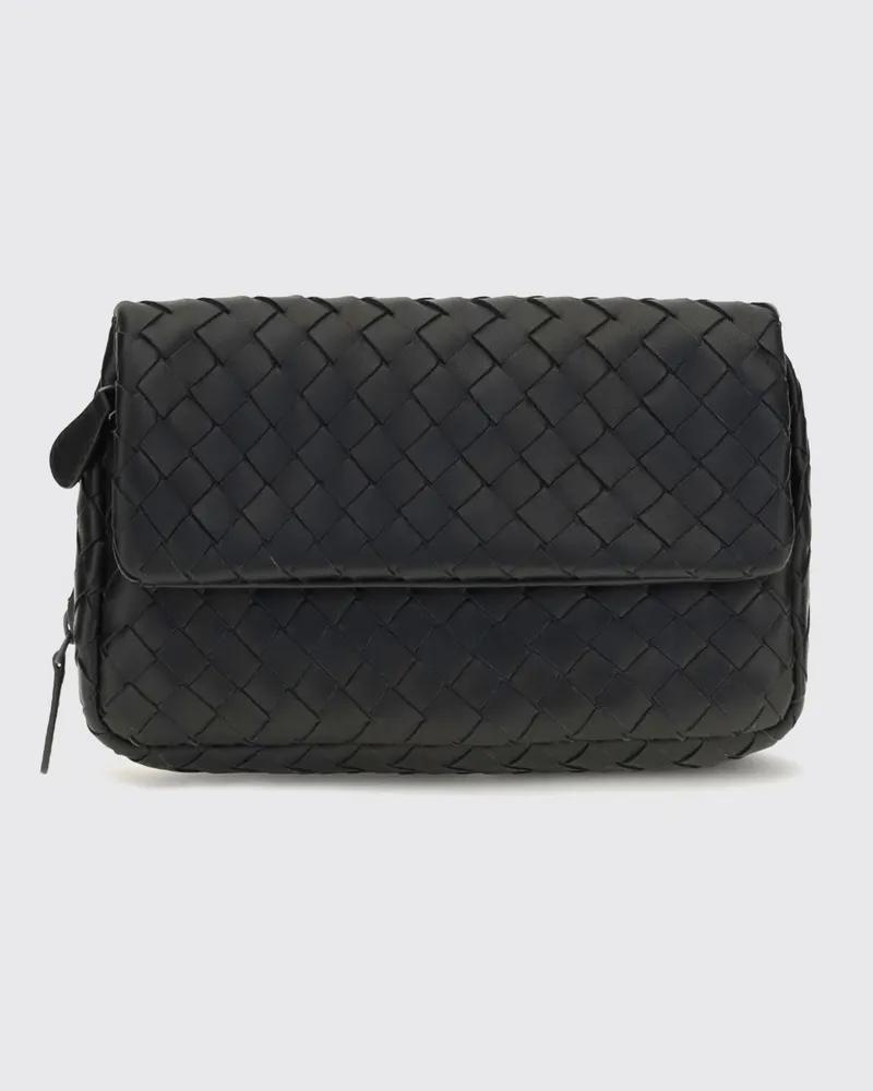Bottega Veneta Schultertasche aus geflochtenem Lammleder mit Pattenverschluss Schwarz
