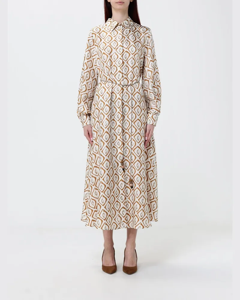 Max Mara Bedrucktes Seiden-Hemdblusenkleid Beige