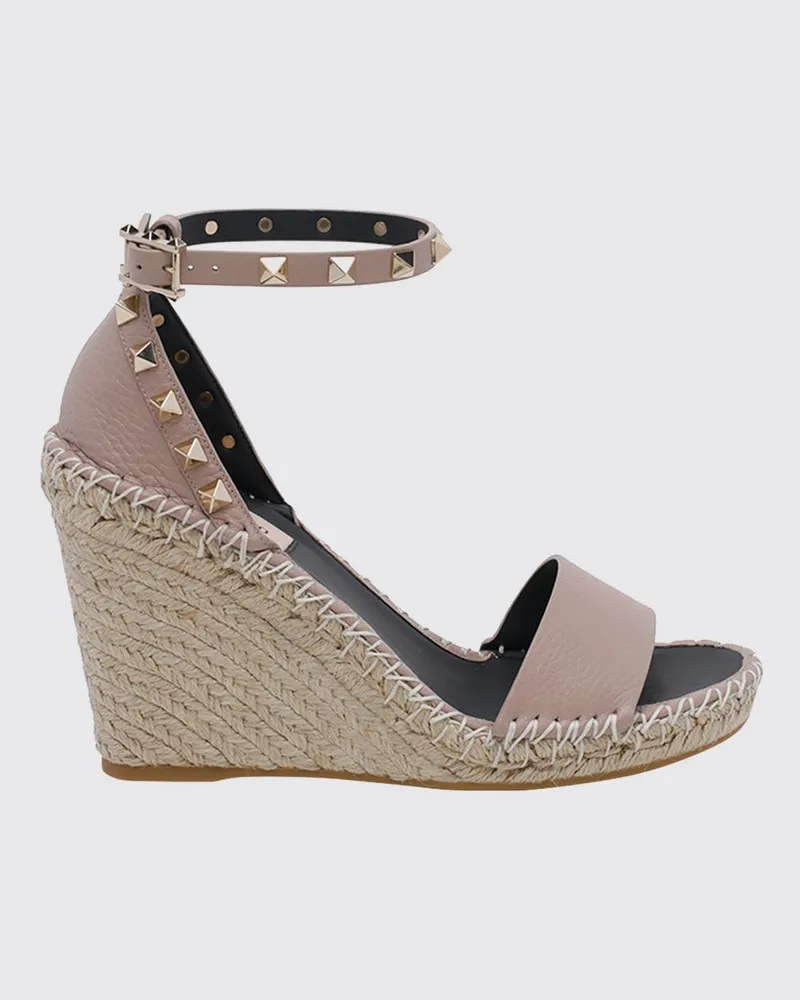 Valentino Garavani Rockstud Keilsandalen aus genarbtem Leder Beige