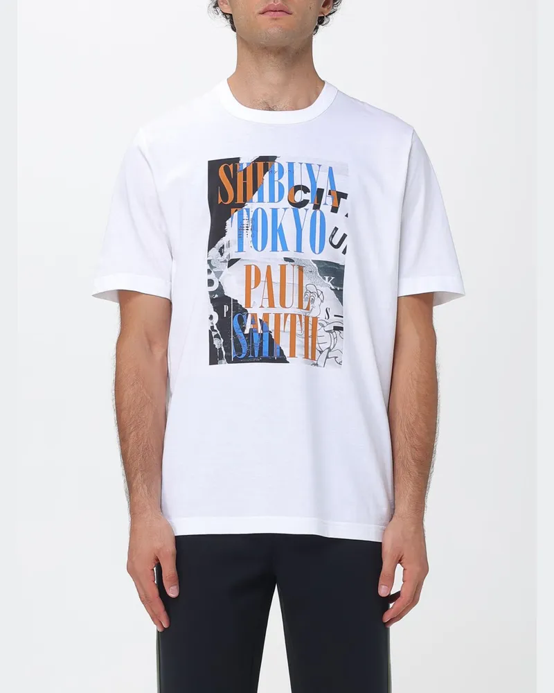 Paul Smith Rundhals-T-Shirt aus Bio-Baumwolle mit Grafik- und Slogan-Druck Weiß