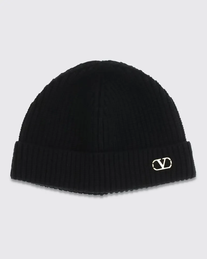 Valentino Garavani Beanie-Mütze aus Kaschmir mit Umschlag und VLogo Signature Schwarz
