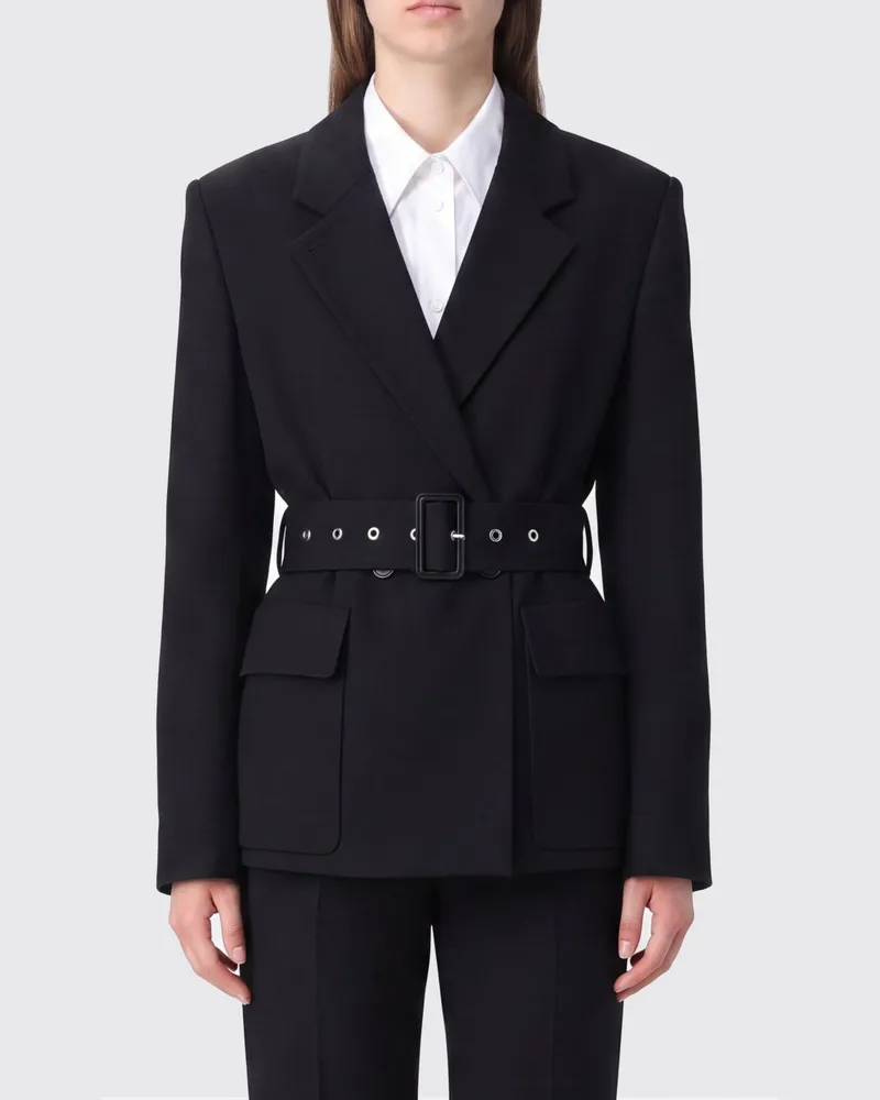 Lanvin Zweireihiger Blazer aus reiner Wolle mit gepolsterten Schultern und steigendem Revers Schwarz