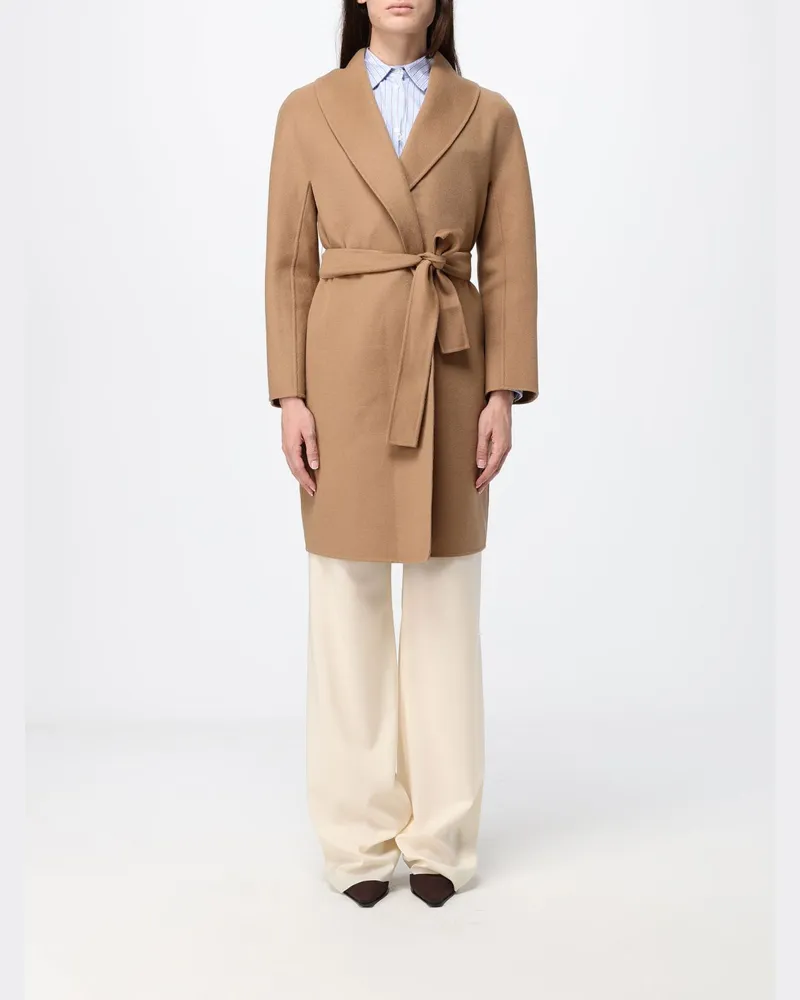 Max Mara Langer Estremo Bademantel-Mantel aus Wolle und Kaschmir mit Gürtel Camel