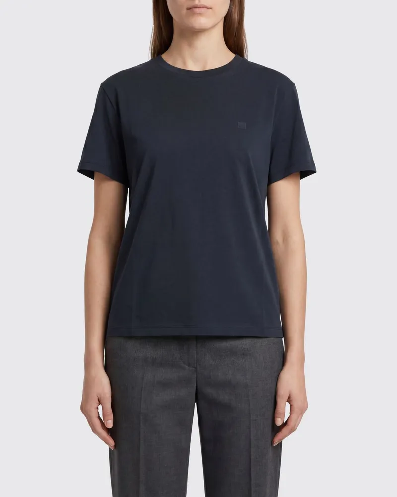 Acne Studios Rundhals-T-Shirt aus Bio-Baumwolle mit Ton-in-Ton-Logo Schwarz