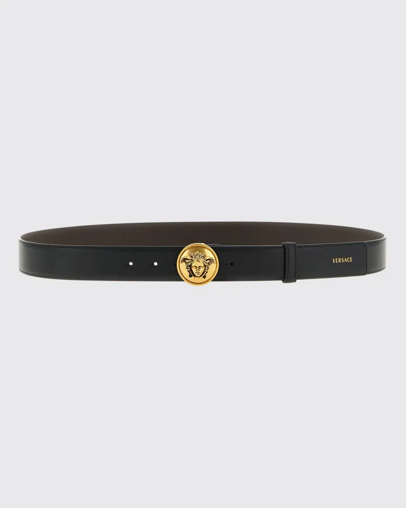 Versace Verstellbarer Kalbsledergürtel mit Medusa-Plakette Schwarz