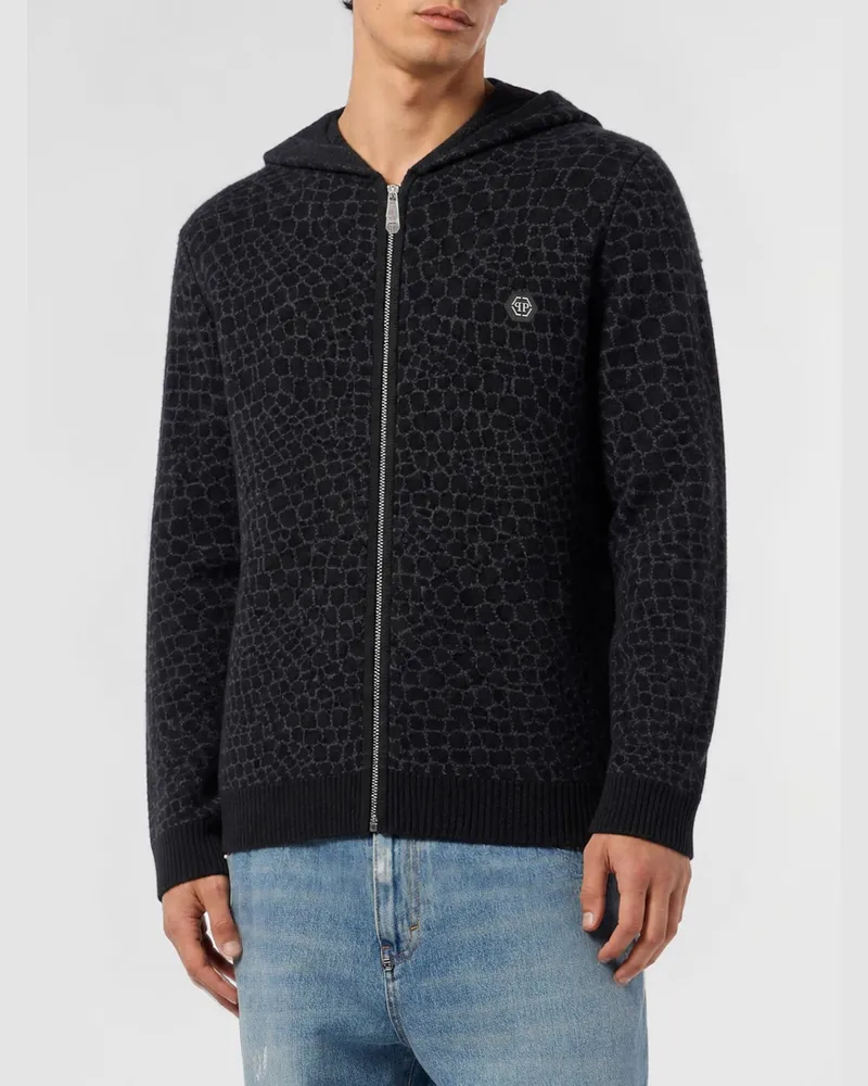 Philipp Plein Kapuzenpullover aus Wolle und Kaschmir mit Animal-Print Schwarz
