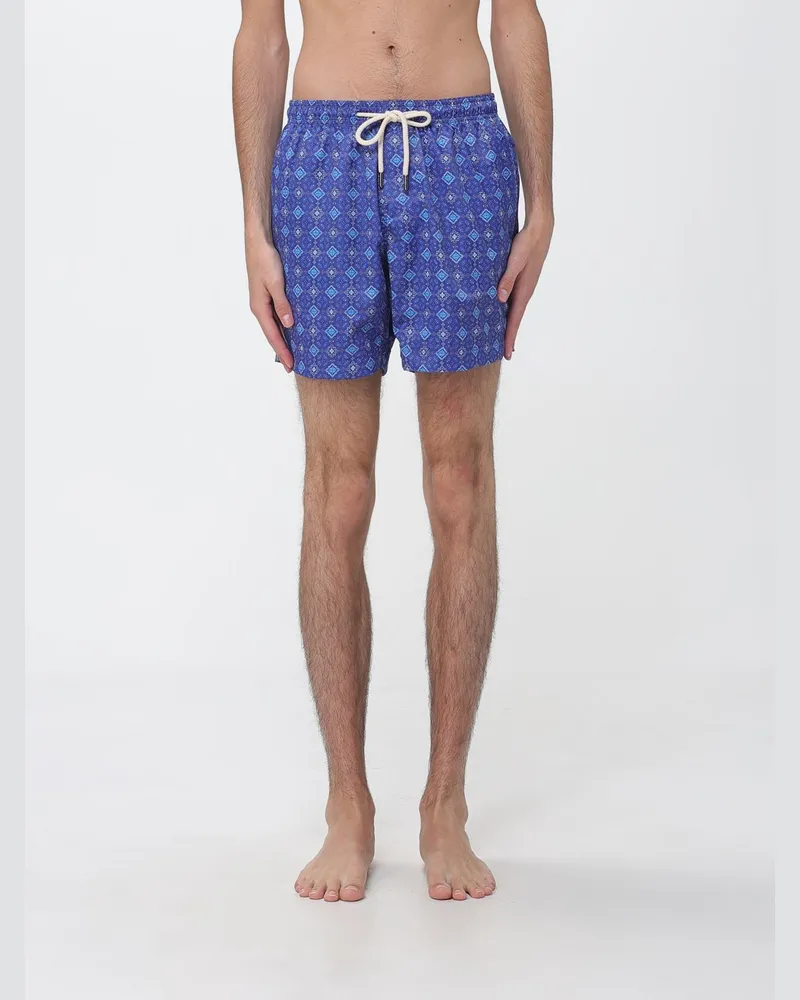 PENINSULA Kurze Badeshorts mit ethnischem Muster und Kordelzug Blau