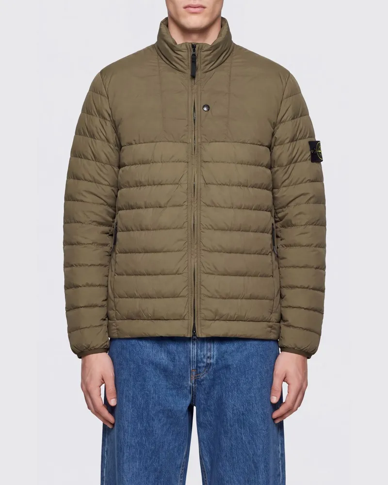 Stone Island Kurze wasserabweisende Daunenjacke aus recyceltem Nylon mit Stehkragen Grün