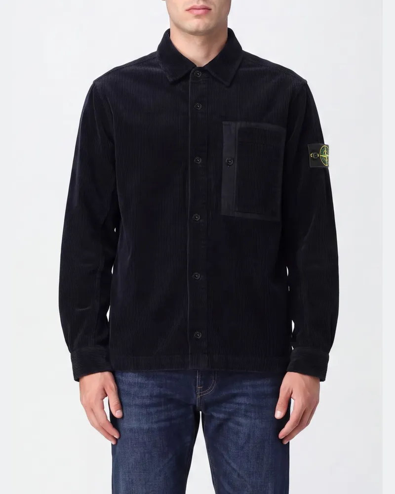 Stone Island Hemdjacke aus Samt mit Kompass-Logo Blau