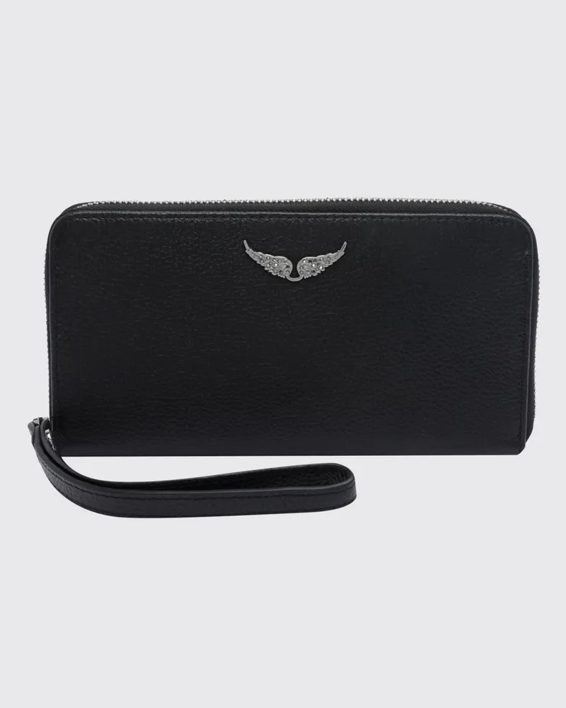 Zadig & Voltaire ZADIG  VOLTAIRE Zadig & Voltaire Continental-Geldbörse aus genarbtem Leder mit Handgelenkschlaufe Schwarz