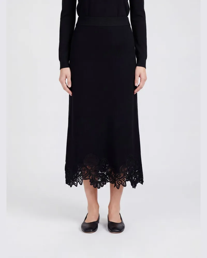 Zimmermann Luna Midi-Bleistiftrock aus Wollstrick mit Spitzendetails Schwarz